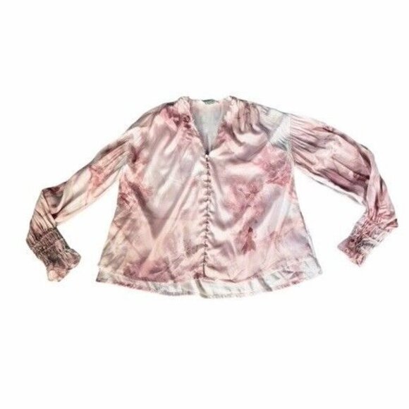 Allsaints Woman's Sz 4 Stella Ume Light Pink Watercolor Button Blouse - Picture 9 of 9